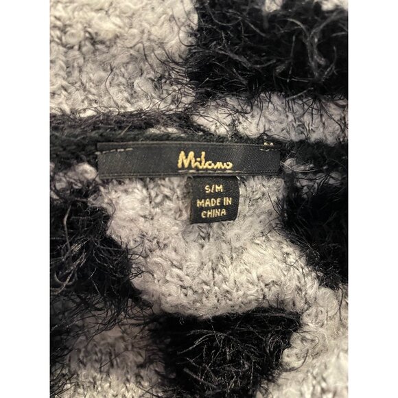 Milano Checkered Black White Sleeveless Fuzzy Knit Vest Sz Small - Picture 4 of 7